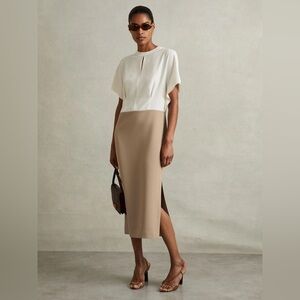 REISS Cream and  Tan Miller Dress NWT $285 size 8